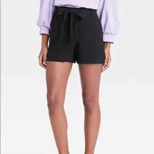 A New Day High Rise Tie Waist Paperbag Black Shorts